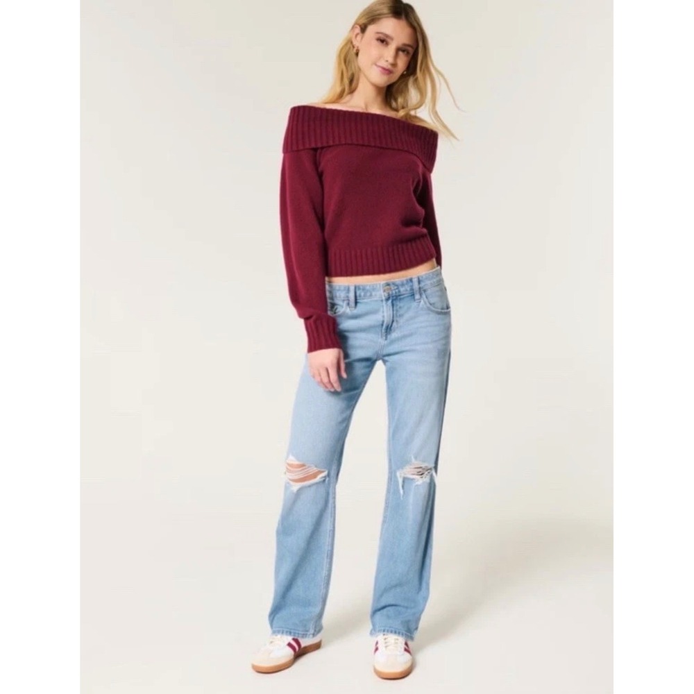 NWT Hollister Womens Low‎ Rise Relaxed Straight Jeans 29 Regular 8R Distressed